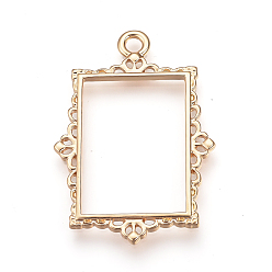 Розовое Золото Стойки из пластика с открытыми задними подвесками, для diy уф смолы, эпоксидная смола, Прессованные цветочные украшения, без кадмия, без никеля и без свинца, прямоугольные, розовое золото , 39x27.5x2 мм, отверстие : 2.5 мм