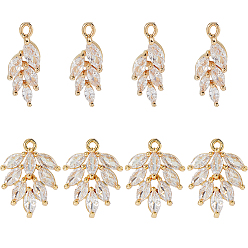Золотой 8 шт. 2 кулоны из латуни с микропаве и кубическим цирконием, лист, прозрачные, золотые, 15.5~17x7~11.5x3.5~4 мм, отверстие : 1.2 мм, 4 шт / стиль