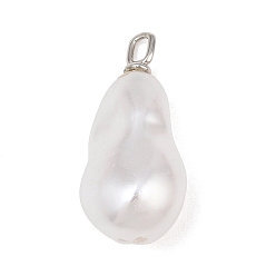 Platinum Brass & ABS Plastic Imitation Pearl Pendants, Nuggets Charm, Cadmium Free & Lead Free, Platinum, 28.5x13x11.5mm, Hole: 3x2mm