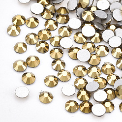 Aurum Glass Flat Back Rhinestone Cabochons, Back Plated, Faceted Half Round, Aurum, SS20, 4.6~4.8x2mm, about 1440pcs/bag