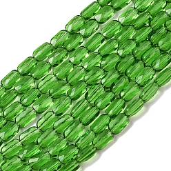 Зеленый Прозрачные стеклянные бусины, прямоугольные, граненые, зелёные, 7x4.5x3.5 мм, отверстие : 0.9 мм, около 79~80 шт / нитка, 21.65''~22.24'' (55~56.5 см)