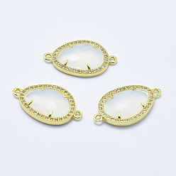 (404) Непрозрачное AB Кислое яблоко Латунные микро проложить кубических ссылки циркония, со стеклом, граненые, слеза, золотые, цветочный белый, 28x16x4.5 мм, отверстие : 1.6 мм