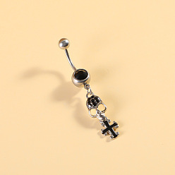 Skull 316l хирургическая нержавеющая сталь с эмалью из кубического циркония, изогнутая штанга, подвеска для живота, цвет нержавеющей стали, череп, длина стержня: 3/8"(10мм), штифты : 1.6 мм