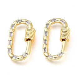 Прозрачный Латунные микропаве, кубический цирконий, винт, карабин, подвески с замком, для изготовления ожерелий, овальные, золотые, прозрачные, 23.5x13.5x5 мм