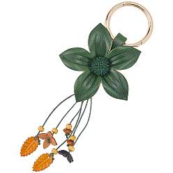 Темно-Зеленый Брелок из кожи и сплава, цветок, темно-зеленый, 190 mm.