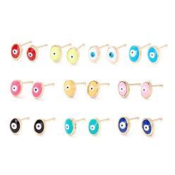 (52) Непрозрачная лаванда Настоящие позолоченные серьги-гвоздики 18k, овальные серьги с эмалью от сглаза для девушек и женщин, разноцветные, 7.5x5.5x3 мм, штифты : 1 мм