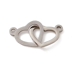 Stainless Steel Color Non-Tarnish 304 Stainless Steel Connector Charms, Double Heart Links, Stainless Steel Color, 12x20x1mm, Hole: 1.6mm