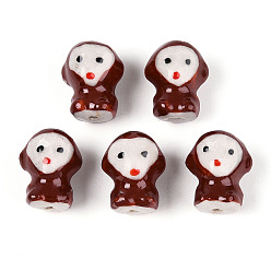 Сэнди Коричневый Фарфоровые бусины ручной работы, обезьяна, пастельный фарфор, песчаный коричневый, 16.5~17x13~13.5x11.5~12.5 мм, отверстие : 1.6~1.8 мм