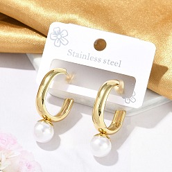 Золотой Ионное покрытие (ip) 304 овальные серьги-гвоздики из нержавеющей стали, с искусственным жемчугом из платины для женщин, золотые, 35.5x10 мм