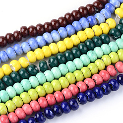 (52) Непрозрачная лаванда Фарфоровые бусины ручной работы, яркие глазированный фарфор, рондель, разноцветные, 8x5 мм, отверстие : 1~2 мм