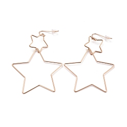 Розовое Золото Интерлок двойные открытые серьги с подвесками в форме звезды, ионное покрытие (ip) 304 серьги-капли из нержавеющей стали с крупной геометрией для женщин, розовое золото , 75 мм, штифты : 0.6 мм