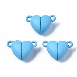 Светло-Голубой Магнитные застежки из сплава, окрашенные распылением, с петлями, без кадмия, без никеля и без свинца, сердце, Небесно-голубой, 10.5x16x7 мм, отверстие : 1.2 мм