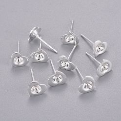 Silver 304 Stainless Steel Stud Earring Settings, Heart, Silver, Heart: 7x7.5mm, Pin: 0.7mm, Tray: 3mm