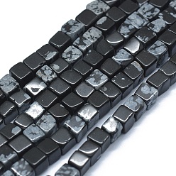 Schneeflocken-Obsidian Naturschneeflocke Obsidian Perlen Stränge, Würfel, 3~4.5x3~4.5x3~5 mm, Bohrung: 0.8~1 mm, ca. 89~97 Stk. / Strang, 15.1~15.5 Zoll (38.5~39.5 cm)