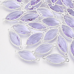 Лиловый Стеклянные ссылки, с посеребренными выводами из экологически чистого сплава, граненые, лошадиный глаз , сирень, 21x9x4 мм, отверстие : 1.2 мм
