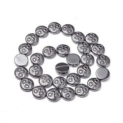 Nicht-magnetischen Hämatit Unmagnetische synthetischen Hämatitkornen Stränge, flach rund mit Eulenmuster, 13x4~5 mm, Bohrung: 1.4 mm, ca. 30 Stk. / Strang, 15.3 Zoll (40.5 cm)