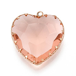 Темный Лосось Прозрачные стеклянные подвески, сердце, с латунной кромкой, граненые, темный лосось, 30~32x28~28.5x8.5~9.5 мм, отверстие : 2.2~2.4 мм