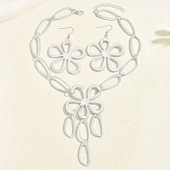 Серебро Комплекты из ожерелий и серег с подвесками в виде полых цветов из сплава, серебряные, колье: 15.75 дюйм (40 см)