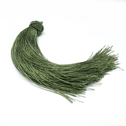 Темный Морско-зеленый Красивый дизайн украшения нейлон кисточкой кулон, темно-зеленый, 160x18 мм, отверстие : 4 мм