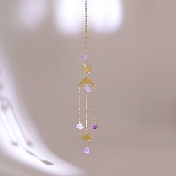 Солнце Натуральный аметист чипсы ловец солнца для окон радуга производитель, металлические подвесные украшения, для украшения дома и улицы, солнце, 380~400 мм