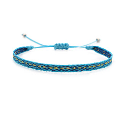Cielo Azul Oscuro Pulseras vintage bohemias de cordón de algodón trenzado, Pulseras ajustables hechas a mano de estilo étnico, cielo azul profundo