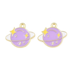 Lilas Pendentifs en émail , charmes de la planète, or, lilas, 16.5x18x1mm, Trou: 1.6mm