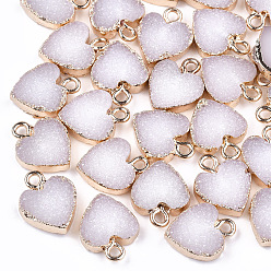 Лавандовый румянец Подвески из гальванических смол, с железной фурнитурой, сердце, золотой свет, лавандовый румянец, 15x12x3.5~4 мм, отверстие : 1 мм