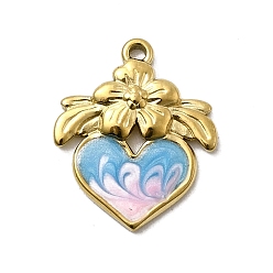 Небесно-голубой 304 нержавеющей стальной эмали подвески, сердце прелести, ионное покрытие (ip), реальный 18 k позолоченный, голубой, 18.5x15.5x2.5 мм, отверстие : 1.2 мм