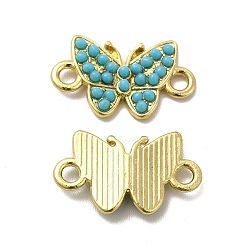Golden Alloy Connector Charms, with Synthetic Turquoise, Butterfly Links, Golden, 12.5x21x3mm, Hole: 2mm