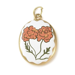 Коралловый Подвески из нержавеющей стали с покраской методом запекания, овал с подвеской в виде цветка, золотые, коралл, 304 мм, отверстие : 26x19x4.5 мм