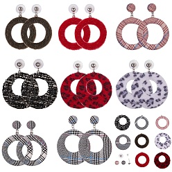 Mixed Color DIY Earring Settings, with Cloth Fabric Covered Pendants, Cloth Fabric Cabochons and Stainless Steel Stud Earring Findings, Mixed Color, about 82pcs/set