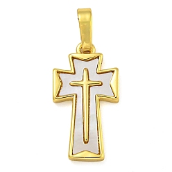 Настоящее золото 18K Латунные подвески с ракушкой, без кадмия и без свинца, крест прелести, реальный 18 k позолоченный, 20x10.5x2.5 мм, отверстие : 3.5x6 мм