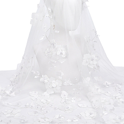 Blanco 3d tela de poliéster con flores y cuentas de resina, Ropa y Accesorios, blanco, 1580x0.2~7 mm