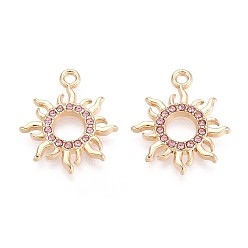 Розовый Подвески из сплава со стразами, солнечный луч, без кадмия, без никеля и без свинца, золотые, светло-розовый, 19x16.5x2 мм, отверстие : 1.6 мм