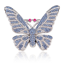 Свет Сапфира Брошь из платино-цинкового сплава, булавка для лацкана со стразами, бабочка, света сапфир, 44x54 мм