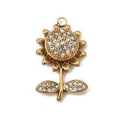 Oro 304 Fidget spinner de acero inoxidable y cristal, colgantes fidget spinner, encantos de girasol, revestimiento de iones (ip), larga duración plateado, dorado, 25x14.5x6 mm, agujero: 1.8 mm