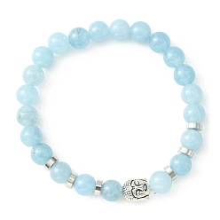 Кварц Кварцевые (окрашенные) браслеты из бисера с головой будды, имитация аквамарин, с тибетские шарики типа и медных шариков, 55 мм