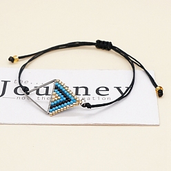 Разноцветный Браслеты из бисера Miyuki с ромбовидным узором для женщин, регулируемые нейлоновые шнур плетеный браслеты из бисера, красочный, 11 дюйм (28 см)