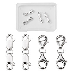Silver 4 Sets 2 Styles Double 925 Sterling Silver Lobster Claw Clasps, Silver, 20~22x5.5~6x2.5~3mm, Inner Diameter: 3x2mm, 2 Sets/style