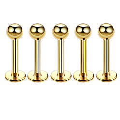 Золотой 304 круглые лабреты из нержавеющей стали с внутренней резьбой для женщин и мужчин, золотые, штифты : 1.2x6 мм, Руководитель: 3 mm