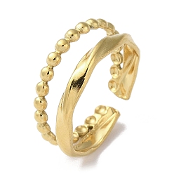 Настоящее золото 18K 304 Открытая манжета с двойными линиями из нержавеющей стали, реальный 18 k позолоченный, размер США 5 3/4 (16.3 мм)