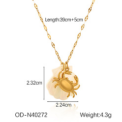 Краб Женские ожерелья с подвесками из натуральной ракушки и нержавеющей стали в виде 304 цепочек, реальный 18 k позолоченный, старинный белый, краб, 15.35 дюйм (39 см)