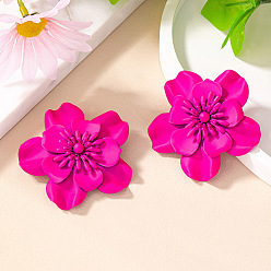 Темно-Розовый Серьги-гвоздики из сплава с эмалью и цветочным рисунком из запекаемой краски, темно-розовыми, 55x55 мм