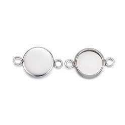 Stainless Steel Color 304 Stainless Steel Cabochon Connector Settings, Plain Edge Bezel Cups, Flat Round, Stainless Steel Color, Tray: 8mm, 16x10x2mm, Hole: 2mm