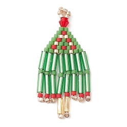 Lime Green Seed Beads Beaded Charms, Christmas Tree Tassel Pendant, Lime Green, 38x18x2mm, Hole: 1.8mm