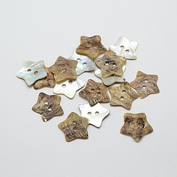 Camel 2-Hole Star Mother of Pearl Buttons, Akoya Shell Button, Camel, 19x1~2mm, Hole: 2mm, about 432pcs/bag