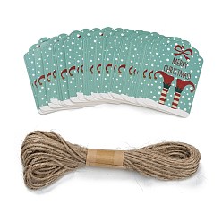 Christmas Socking Прямоугольник рождественская тема крафт-бумага шнур дисплей карты, с 10 пучком пеньковой веревки, рождественские носки, 7x4x0.03 см, отверстие : 5 мм, 50 шт; веревка: 10 м длиной, 2 мм диаметром
