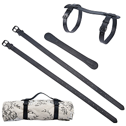 Black Imitation Leather Camping Picnic Mat Straps, Black, 314~683x24.5~41x2.5~9mm