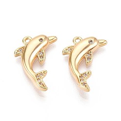 Настоящее золото 18K Латунные микро проложить кубического циркония подвески, дельфин, без никеля , реальный 18 k позолоченный, 19x12x3 мм, отверстие : 1.2 мм