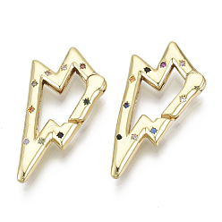 Real 16K Gold Plated Brass Micro Pave Cubic Zirconia Spring Gate Rings, Lightning Bolt, Nickel Free, Colorful, Real 16K Gold Plated, 15x31x3mm, Inner Diameter: 18x15mm